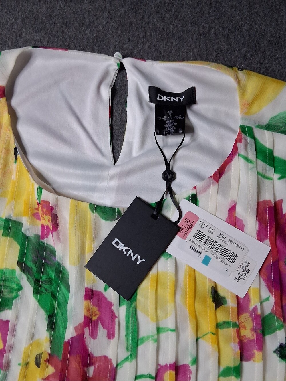 DKNY Floral Chiffon Pleated Mini Dress NWT Size 16 - Picture 4 of 14